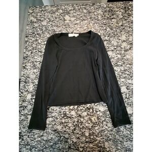 Lizette Collection Black Ribbed Scoop Neck Long Sleeve Top XL